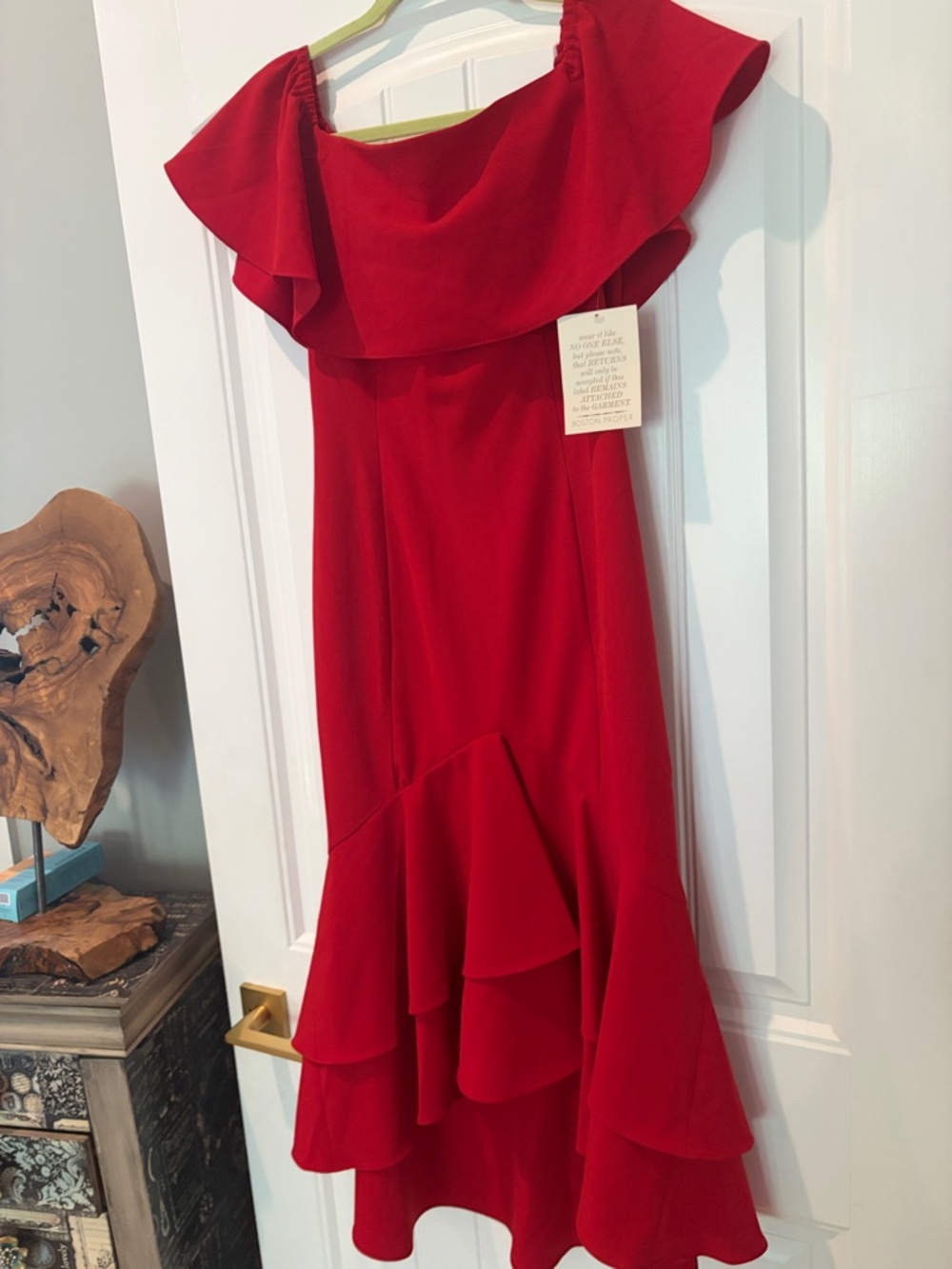 Boston Proper Red One-Shoulder Ruffle Midi Dress